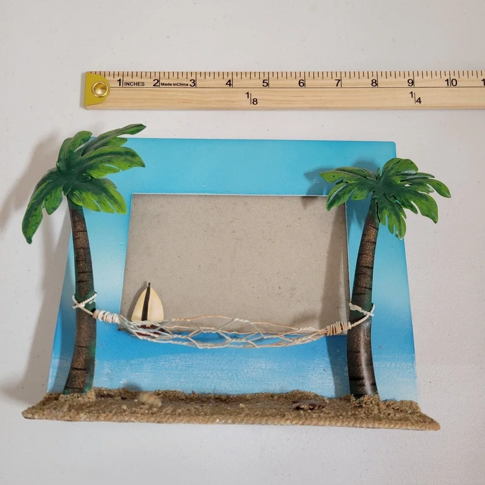 Metal Beach‎ Palm Trees Picture Frame Hammock Free Stand Tropical 0266